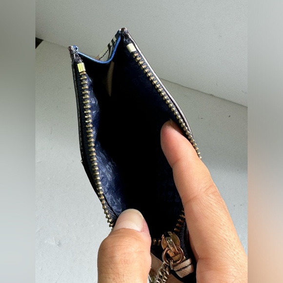 Kate Spade Laurel Way Bitsy Card Holder Zip Top w Keyring Blue Pink Stripe - Picture 6 of 10